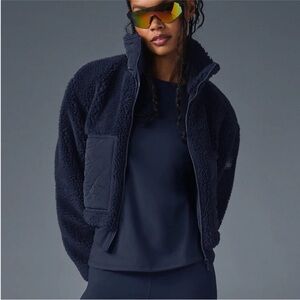 ALO Yoga Navy Blue Sherpa Edge Bomber Jacket Sz XS NWT